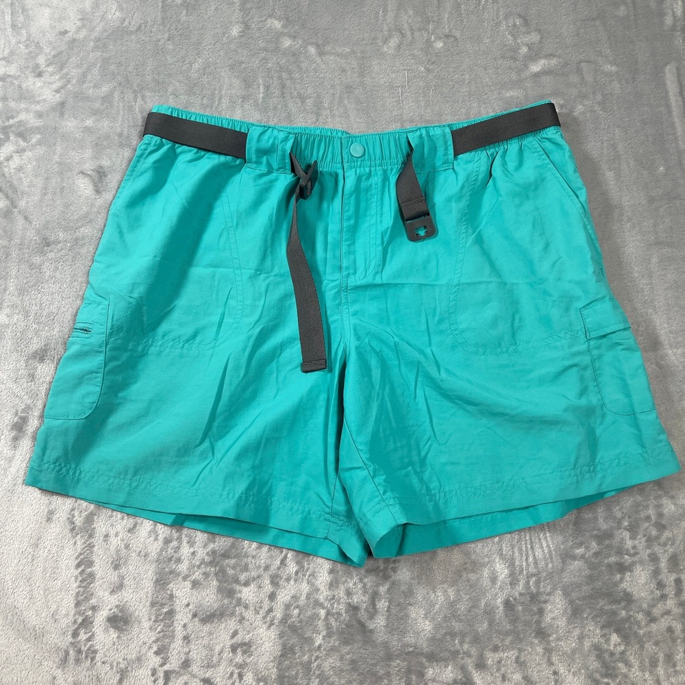 Columbia Mens Shorts Large Teal Green Cargo Hiking Integrated Belt Quick Dry